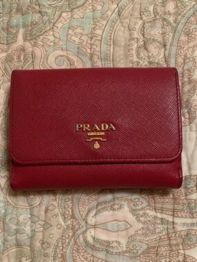 Prada Raspberry Leather Wallet with Gold Accents